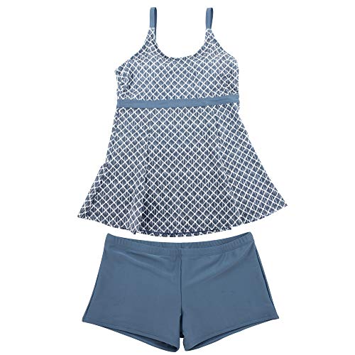 Durio Tankini Damen Bauchweg Badebekleidung Zweiteiliger Badeanzug mit Hot Pants Graue Karo EU 40-42 (Herstellergröße L)