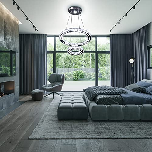 CLAIRDAI Kristall LED Moderne Kronleuchter 2 Ringe Pendelleuchte Einstellbare Höhe Leuchte Mit K9 Crystal&Acryl Für Schlafzimmer Wohnzimmer Esszimmer Küche Flur (20+40cm Kaltweiß), 2040-Cool