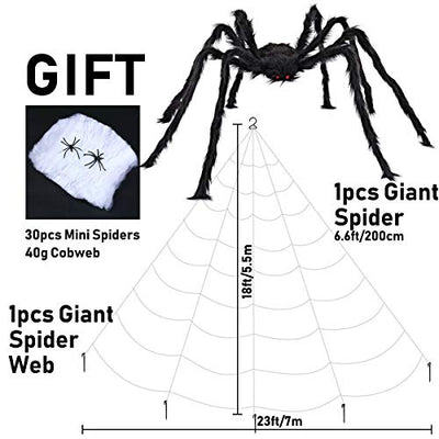 iZoeL Halloween Deko 700cm Riesige Spinnennetz + 200cm Spinne + Spinnweben + 30 Mini Spinne, Halloween Garten Deko Außendekoration Riesenspinne