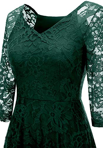 Dressystar Damen Elegant Spitzenkleid 3/4 Ärmel Hochzeit Party A-Linie Abendkleid Cocktailkleid Dunkelgrün M