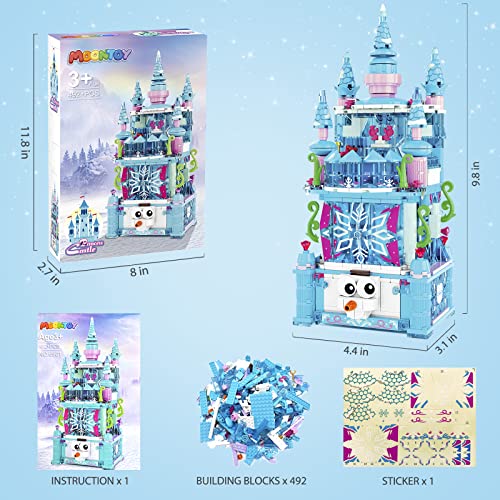 MOONTOY Mädchen Friends Schloss Bausteine Spielzeug, 492 Stück Blau STEM Bauklötze Friends Mädchen Prinzessin Frozen Schloss Bausteine ab 5 6 7 8 9 10 11 12 Jahre Kreative Geschenke für Kinder