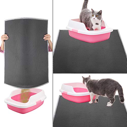 Pieviev Katzenklo Matte, Katzenstreu Matte Katzenklo Unterleger Waben Design Katzenklo Vorleger wasserdichte Doppelte Schichte Entwurf Bienenwabe Matte (61cm*38cm, Grau)