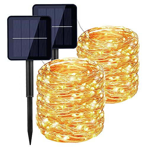 Solar Lichterkette Aussen, MNTCQB 2 Stück 14M 120 LED Solar Lichterkette Außen Wasserdicht Kupferdraht Lichterketten für Weihnachten Partys Garten Hochzeiten Dekoration Warmweiß