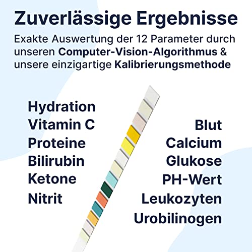 CASC Flow | Urin Teststreifen mit App - 12 Indikatoren - 4 x Urinteststreifen pro Set - Keto Sticks Urin, Ketone Messgerät, PH Wert Teststreifen Urin, Blasenentzündung Teststreifen