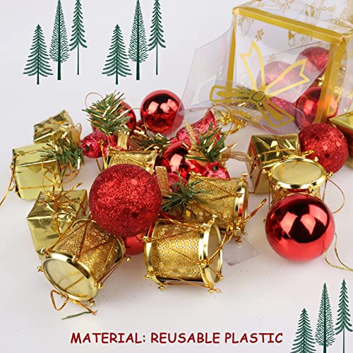 Yisscen Weihnachtskugel Rot Gold, 32 Stück Set Christbaumkugeln, Weihnachtsbaum Bälle Dekorationen, Christbaumkugeln mit Glitzer, für Weihnachtsdeko, Weihnachten Anhänger, Baumschmuck