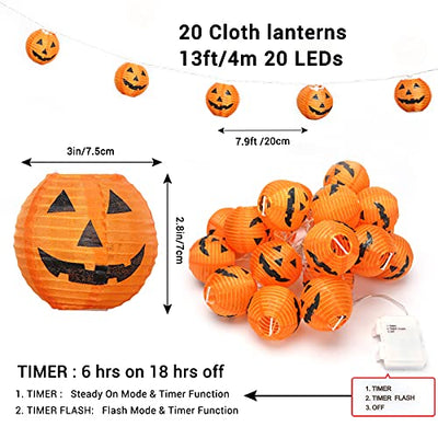 Qedertek Halloween Deko Garten, 4M 20 LED Orange Kürbis Lampion Lichterkette mit Batteriebetrieben, 2 Modi Wasserdicht Halloween Lichterkette für Außen Innen, Allerheiligen, Halloween Dekorations