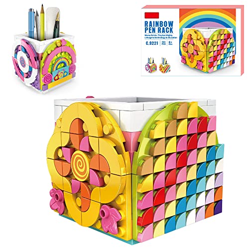 SIENON Dots Rainbow Pencil Holder, DIY Creative Craft Decorations Kit, Bricks Pen Holder, Building Blocks Pencil Jewelry Organizer Box, Fun Craft Kit Dots Construction Toys for Birthday