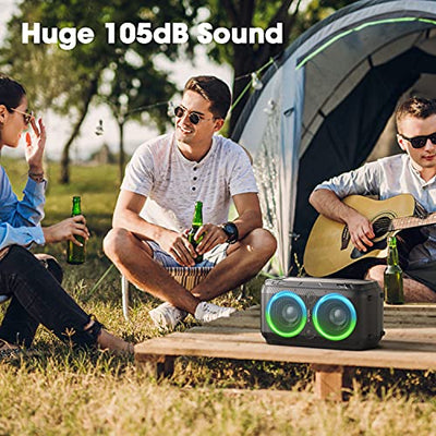 Bluetooth Lautsprecher, W-KING 80W tragbarer kabelloser Lautsprecher Box Musikbox, laut mit druckvollem Bass, gewaltigem 105db Sound, gemischtfarbigen LED-Leuchten, USB-Wiedergabe,24 Stunden Spielzeit