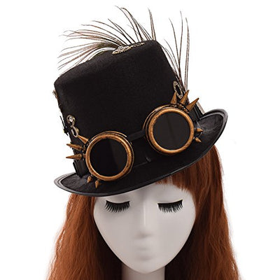 BLESSUME Steampunk Hut mit Brille Unisex Fancy Dress Zylinder (M, Farbe A)