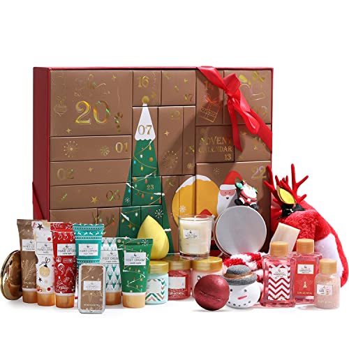 Body & Earth Adventskalender Weihnachtsgeschenke Geschenkset für Frauen 24tlg. Badesets für Frauen Geschenkbox mit Duftkerze, Badebomben, Weihnachtsdekoration, Weihnachts-Spa-Geschenkset für Mama