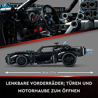 LEGO 42127 Technic BATMANS BATMOBIL Spielzeugauto, Modellauto-Bausatz aus dem Batman-Film von 2022 mit Leuchtsteinen, Geschenk zu Weihnachten für Kinder