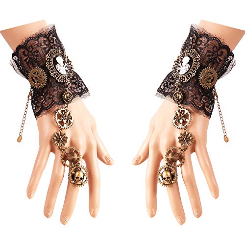 Daimay Gothic Handstulpe mit Brosche Victorian Steampunk Handgelenk Cuff Gear Armband für Hochzeit Braut Halloween Fasching Accessoires - 1 Paar - Piraten-Stil