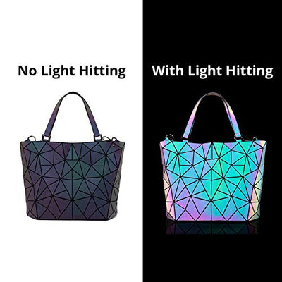 LOVEVOOK Handtasche Set Damen, Geometrische Holographic Taschen, 3pcs Umhängetasche Henkeltasche Geldbörse PU Leder, Leuchtende Schultertasche, Beste Geschenk für Frauen, A-3 Sets