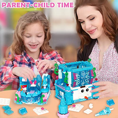 MOONTOY Mädchen Friends Schloss Bausteine Spielzeug, 492 Stück Blau STEM Bauklötze Friends Mädchen Prinzessin Frozen Schloss Bausteine ab 5 6 7 8 9 10 11 12 Jahre Kreative Geschenke für Kinder