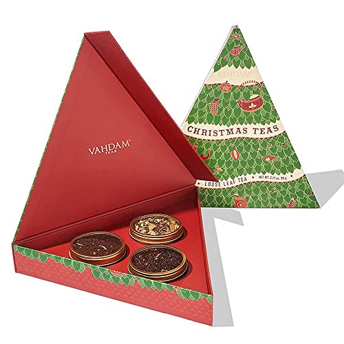 VAHDAM, Weihnachtstee - 3 Zinn-Set | Tee-Geschenkideen - natürliche Zutaten mit reichhaltigen Gewürzen - Festliche Geschenk-Box | Weihnachtsgeschenke ideen für Frauen & Männer