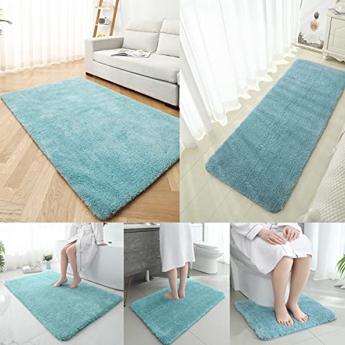 Badematte rutschfest, Badteppich für Badezimmer, Weich und Hochflor(30 mm) Badvorleger Vorleger für Badewanne, Waschbar Badezimmerteppich für Wohnzimmer Schlafzimmer, Meeresgrün, 60x90 cm