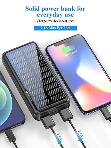 Rsesun 26800mAh Solar Powerbank,Externe Handyakkus Ladegerät Tragbares USB C Power Bank Mit 2 Eingängen und 2 Ausgängen, Solar Ladegerät Outdoor Kompatibel mit Smartphones Samsung, Huawei, Xiaomi