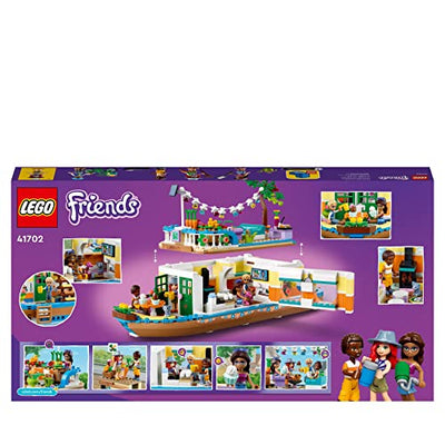 LEGO 41702 Friends Hausboot, Spielzeugboot für Jungen und Mädchen ab 7 Jahren mit Garten, 4 Mini-Puppen und Tierfigur, von Natur inspiriertes Geschenk