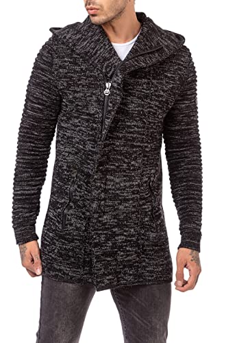 Redbridge Cardigan Herren Mantel Lange Strick-Jacke Schwarz L