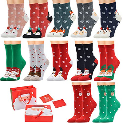 Vertvie 12 Paar Unisex Weihnachtssocken Christmas Socks Weihnachtsmotiv Weihnachten Festlicher Baumwolle Socken Mix Design für Damen und Herren (Einheitsgröße,12er Pack01)