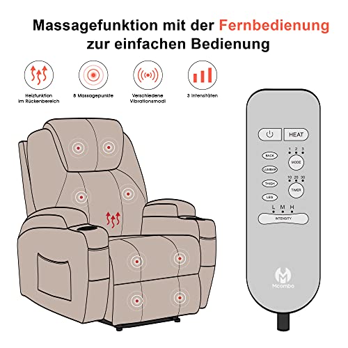 M MCombo Elektrisch Relaxsessel Massagesessel Fernsehsessel Liegefunktion Vibration Heizung 7061 neues Modell (Schwarz-Kunstleder)