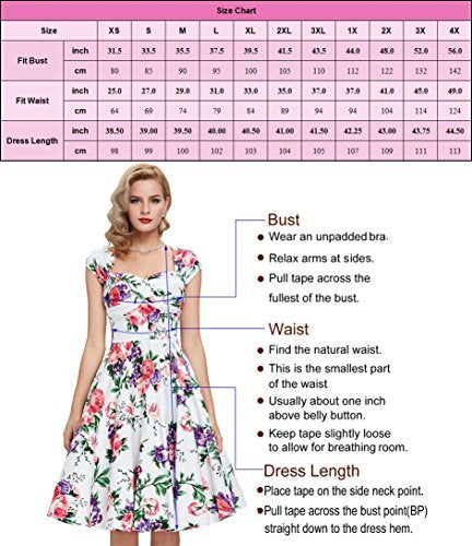 GRACE KARIN Blumen Kleid Rockabilly Damen gürtel Kleid festlich Petticoat Kleider XS CL6086-11