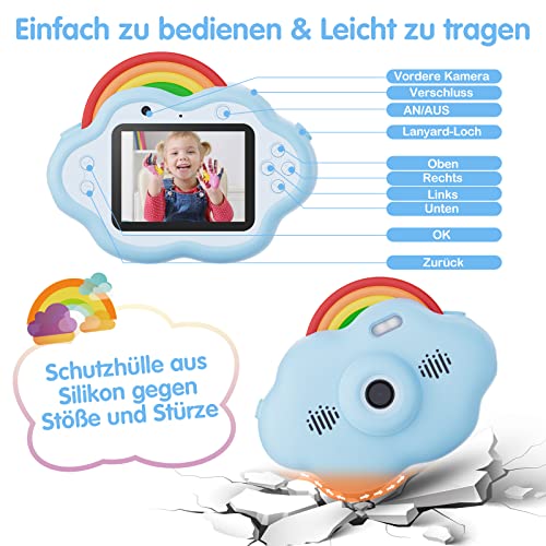 Selvim Kinderkamera [MP3 + Lernspielen], Duale Linse Selfie Digitalkamera für Kinder von 3-12 Jahren, 24 MP 1080P HD Kamera Kinder, Fotoapparat Kinder Wiederaufladbar 32GB, Geschenk für Mädchen Jungen