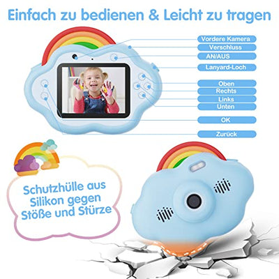 Selvim Kinderkamera [MP3 + Lernspielen], Duale Linse Selfie Digitalkamera für Kinder von 3-12 Jahren, 24 MP 1080P HD Kamera Kinder, Fotoapparat Kinder Wiederaufladbar 32GB, Geschenk für Mädchen Jungen