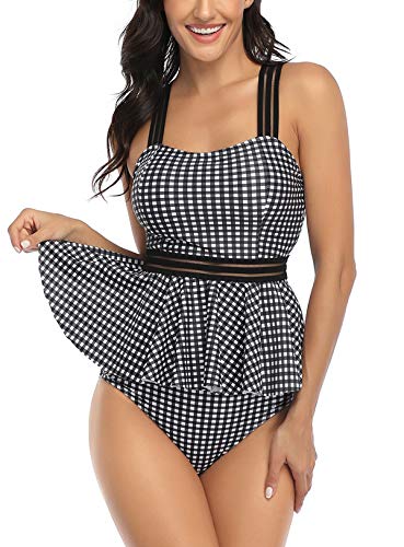 Misolin Damen Tankini 2 Stück Bademode Push Up mit hoher Taille