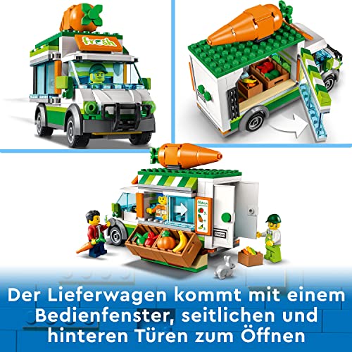 LEGO 60345 City Farm Gemüse-Lieferwagen, Bauernhof Spielzeug für Kinder ab 5 Jahre mit Food Truck, Gemüsebeet, 3 Minifiguren und Hasenfigur