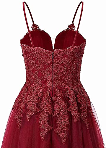 Vantexi Damen Spaghetti-Trägern Tüll Formelles Abendkleid Spitze Applique Sweet 16 Party Ballkleider Blau Größe 44