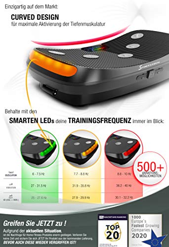 Messe-Neuheit 2021! 4D Vibrationsplatte VP400 im Curved Design + Trainings-Videos,Color Touch Display, Riesen Fläche, Smart LED Technologie + Remote-Watch, Trainingsbänder, Übungsposter & Schutzmatte