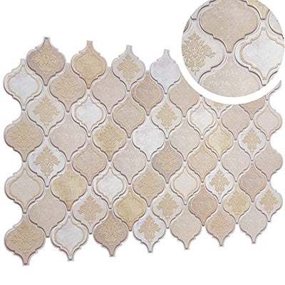 Orientalische Arabische Fliesen Design PVC Wandverkleidung Paneele mit Glitzer – Set mit 10 Paneelen – 4,64 qm | 49,94 qm – Kunststoff 3D Wandverkleidung Platten in Creme Gold