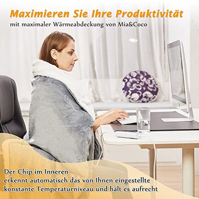 Mia&Coco Heizdecke mit Abschaltautomatik, 10 Heizstufen Up-to-9 Stunden Auto-Off-Timer Überhitzungsschutz, Elektrische Wärmedecke Bett Wärme Decke ETL-Zertifiziert für Home & Office Flanell Waschbar