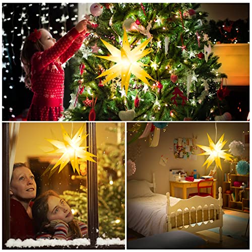 Weihnachtsstern 3D Leuchtstern, OUILA Φ45cm LED Beleuchtet Weihnachtsstern Batteriebetrieben mit Timer für Weihnachtsdeko Außen Innen Dekorative Leuchten Weihnachtsgeschenk Christbaumschmuck 3000K