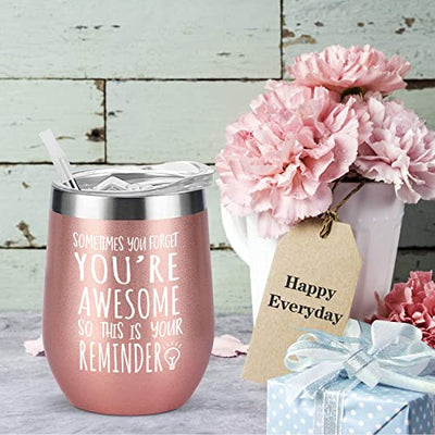 Livole Dankeschön Geschenke für Frauen, Weihnachtsgeschenke für Frauen, Freund, Kollegen -You Are Awesome So This Is Your Reminder- 350ml Kaffeebecher to Go, 12oz Doppelwandig Thermobecher, Roségold