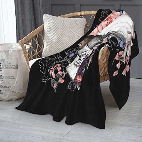 Totenkopf Decke Fleecedecke Blume und Skelett Geschenk Damen Männer Mädchen Jungen Vier Jahreszeiten Super Weich und bequem Plüschdecke Sofa Schlafsofa Büro 130x150cm