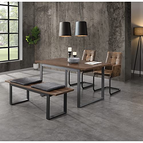 B&D home Esstisch Holz Industrial, Tischplatte 160x90 cm Akazie Optik, Kufengestell schwarz, Tisch Esszimmermöbel, Küchentisch, Holztisch, Esszimmertisch, für Esszimmer, Küche