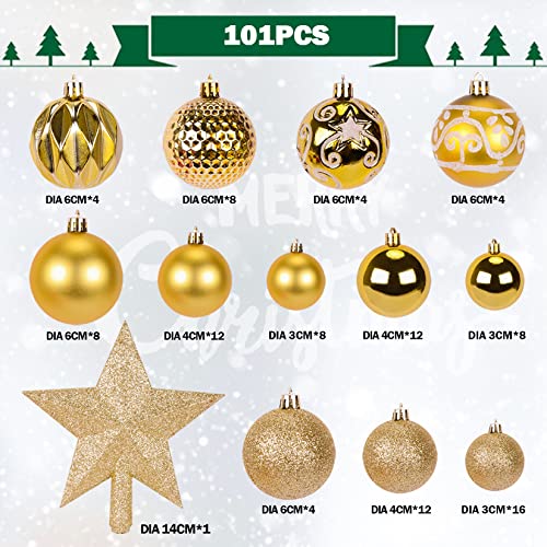 Weihnachtskugeln Kunststoff Christbaumkugeln Gold 101 Stück -Baumschmuck Weihnachten Weihnachtsbaumkugeln Christbaumkugeln Kunststoff