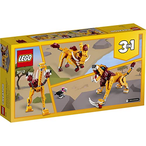 LEGO 31112 Creator 3-in-1 Wilder Löwe Set mit Vogel, Strauß und Warzenschwein Tierfiguren, Lernspielzeug, Konstruktionsspielzeug für Kinder ab 7 Jahre