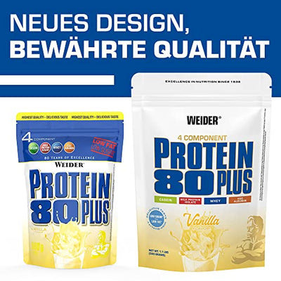 WEIDER Protein 80 Plus Mehrkomponenten Protein, Vanille, Eiweißpulver für cremige, unverschämt leckere Eiweißshakes, Kombination aus Whey, Casein, Milchprotein-Isolat und Ei, Fett- & Zuckerarm