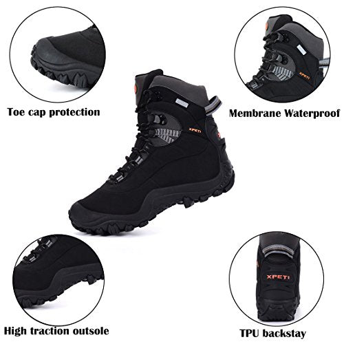 XPETI Wanderschuhe Herren Wasserdicht Wanderstiefel Trekkingstiefel Herren Winter Trekkingschuhe Camping Outdoorschuhe Bergschuhe Schwarz EU 42