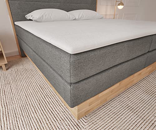 DELIFE Boxspringbett Titan Mikrofaser Grau 200 x 200 Härtegrad 4 mit Topper inkl. Stauraum