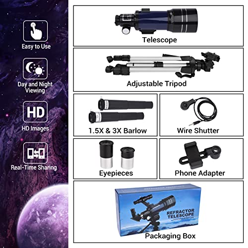 150x Teleskop Astronomie 70mm Fernrohr Teleskop für Kinder Einsteiger Amateur,Astronomen mit Aluminium Stativ Smartphone Adapter