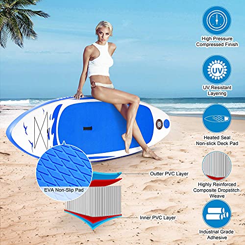 Stand Up Paddling Board Aufblasbares Paddle Board SUP Paddle Board Zubehör Rucksack Paddle Line Pumpe Rutschfestes Deck Angeln Yoga 305 * 76 * 15cm Erwachsene & Jugendliche & Kinder