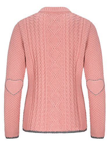 Almbock Trachten Janker Damen - Hochwertige Strickjacke Damen - Strickjacke Damen Rosa aus feiner Wolle in Altrosa Gr. M