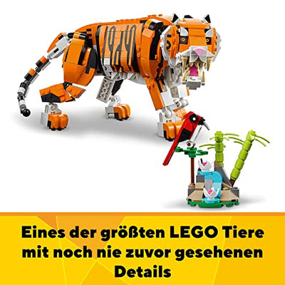 LEGO 31129 Creator Majestätischer Tiger, Panda oder Fisch, 3-in-1 Tierfiguren-Set, Spielzeug für Kinder, Konstruktionsspielzeug mit Tieren, Geschenk zu Weihnachten