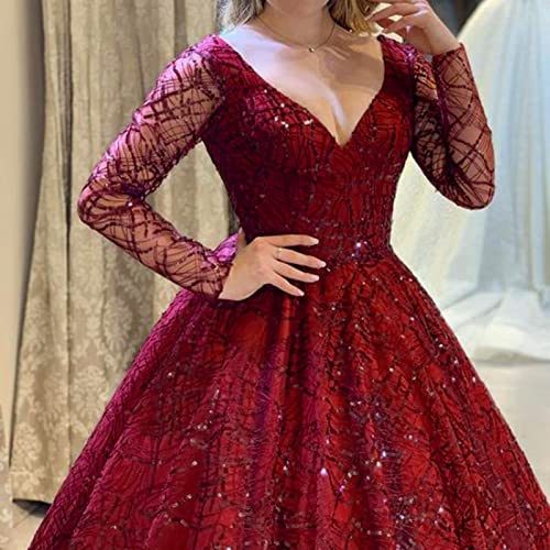 Abendkleid Damen Swing Kleid Elegantes Briskorry V-Ausschnitt Langen Ärmeln Brautkleid Hochzeitskleid Große Größen Prinzessin Spitze Tüll A-Linie Lang Brautkleider Glitzer Sexy Cocktailkleid Ballkleid