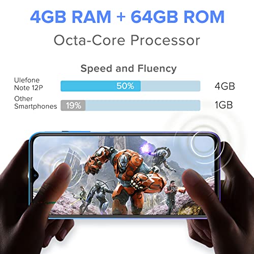 7700mAh Ulefone Note 12P Handy ohne Vertrag 2022 OTG Reverse Charge 6,82-Zoll Android 11 OS Smartphone, Octa-Core 4+64GB/SD-128GB,3-Kartensteckplatz, Schlanke Struktur 4G Dual SIM Handy (Schwarz)