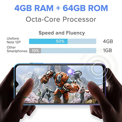 7700mAh Ulefone Note 12P Handy ohne Vertrag 2022 OTG Reverse Charge 6,82-Zoll Android 11 OS Smartphone, Octa-Core 4+64GB/SD-128GB,3-Kartensteckplatz, Schlanke Struktur 4G Dual SIM Handy (Blau)